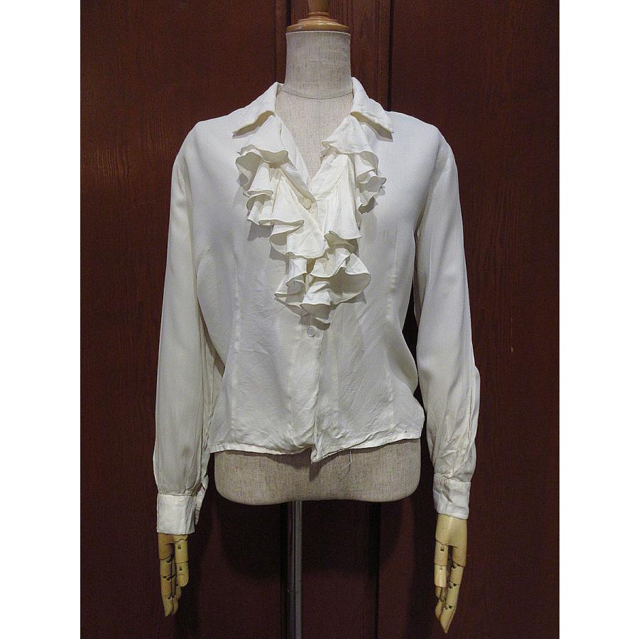 レア✴︎希少　ヴィンテージ　フリルブラウス ビンテージ60's70's○レディース長袖フリルブラウス生成りsize 14/34