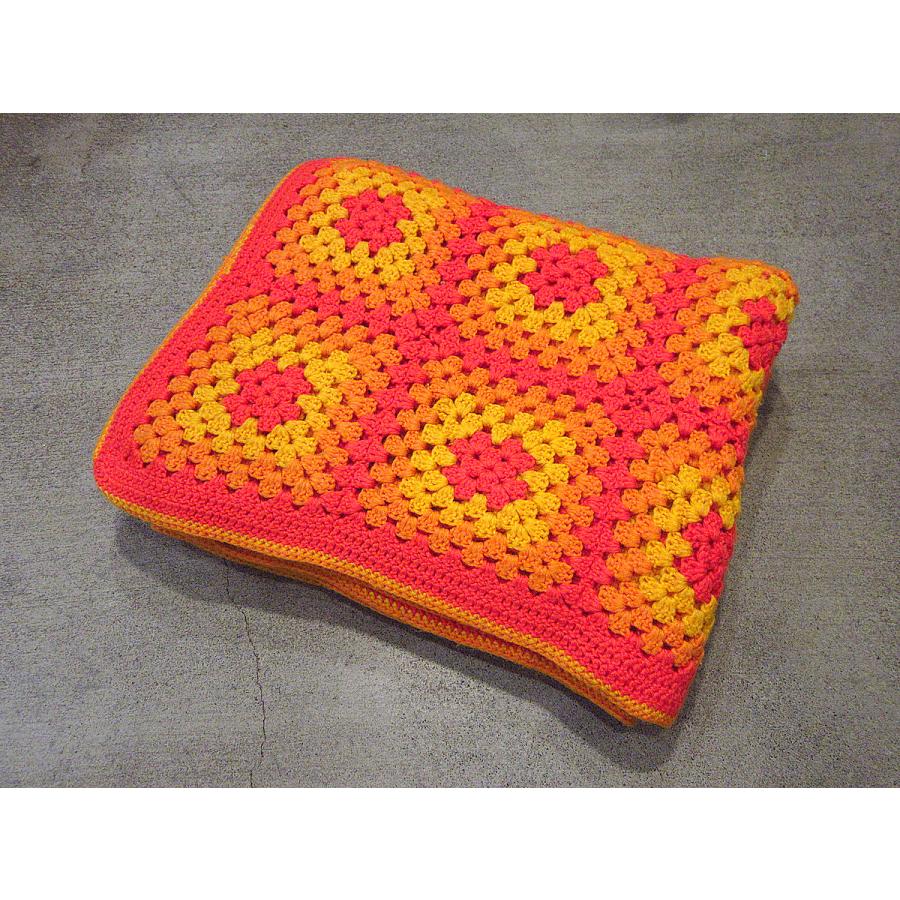 ビンテージ○かぎ針編みブランケット約210cm×約170cm○230115i7-blk