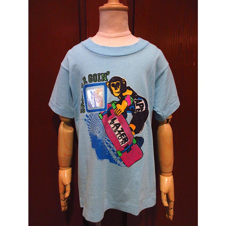 ビンテージ80's○LAZER VISIONキッズSKATER GOIN'プリントTシャツ水色