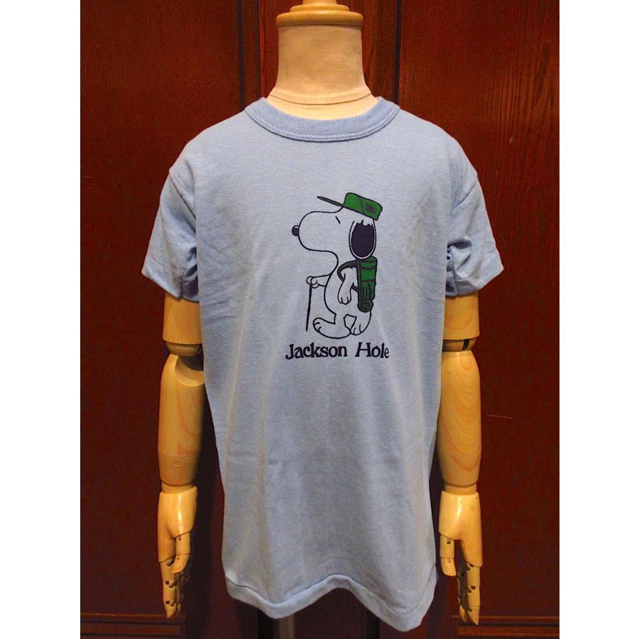 ビンテージ70's○DEADSTOCKキッズSNOOPY Jackson Hole Tシャツ水色size
