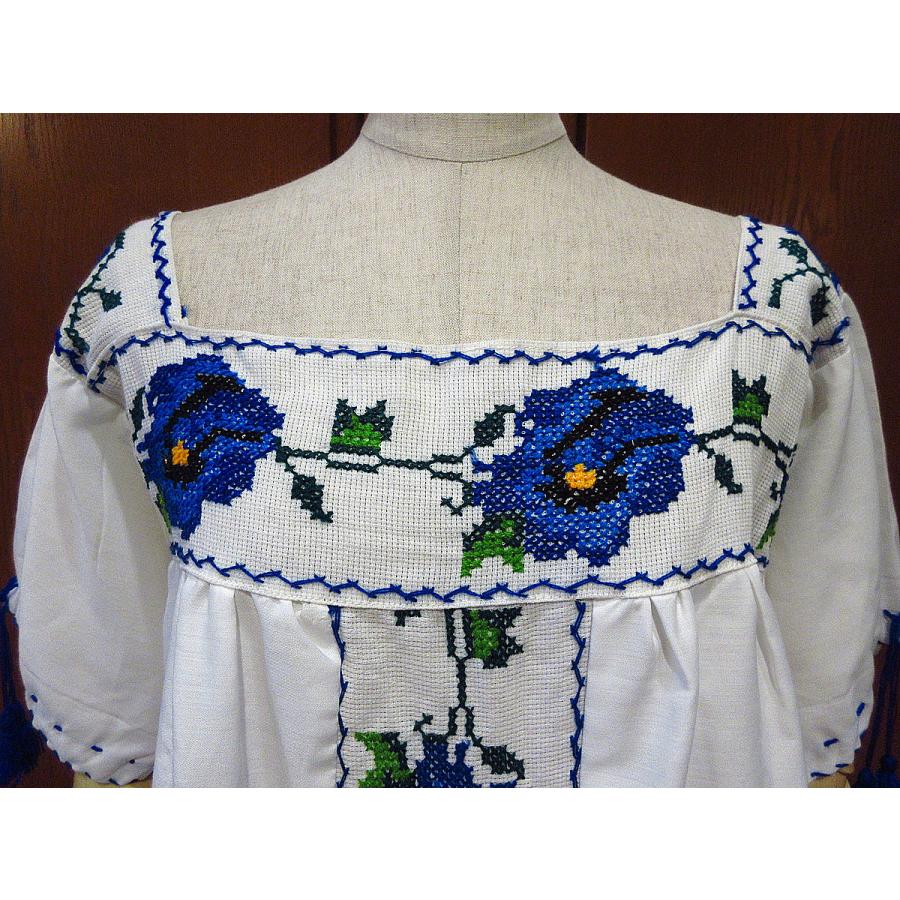 ビンテージ○花刺繍半袖ワンピース白○230712i2-w-ssdrsレトロ 