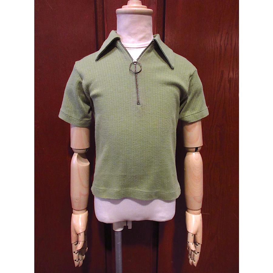 ビンテージ70's○Searsキッズハーフジップ半袖シャツ黄緑size S(2-3
