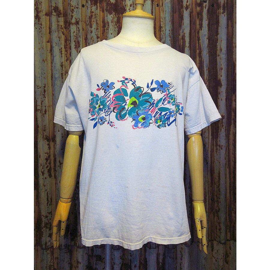 ビンテージ90's○フラワーアートプリントTシャツ白○230909k3-m ビンテージ90's○フラワーアートプリントTシャツ白○230909k3-m