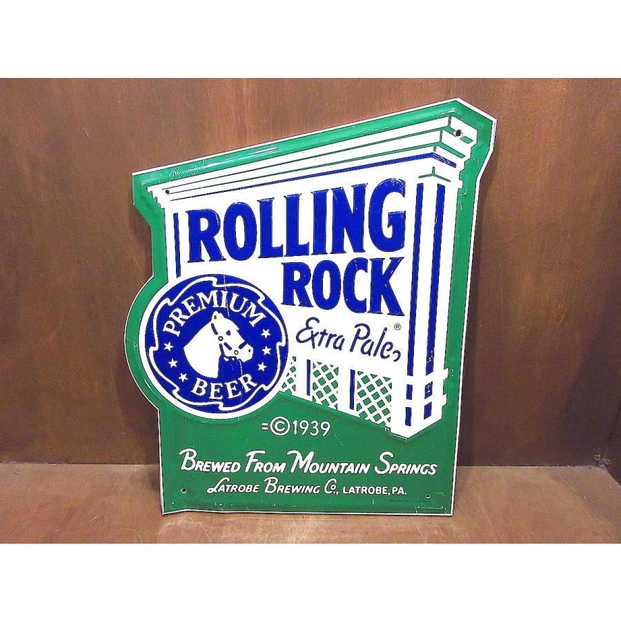 ビンテージ80's○ROLLING ROCKメタルサイン緑×白×青○230926j7-sign