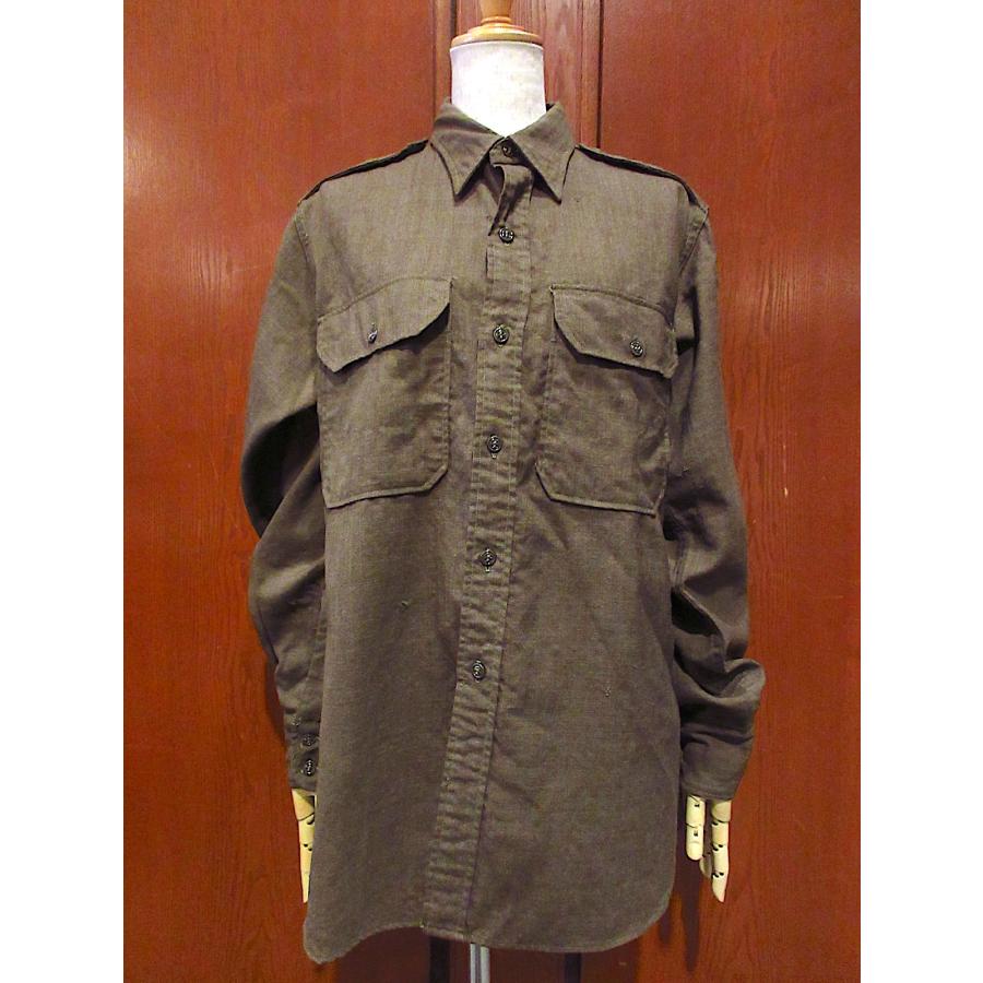 ヴィンテージ ウールシャツ　Lサイズ ビンテージ40's○ミリタリーマチ付きウールシャツ茶○231023m3-m-lssh