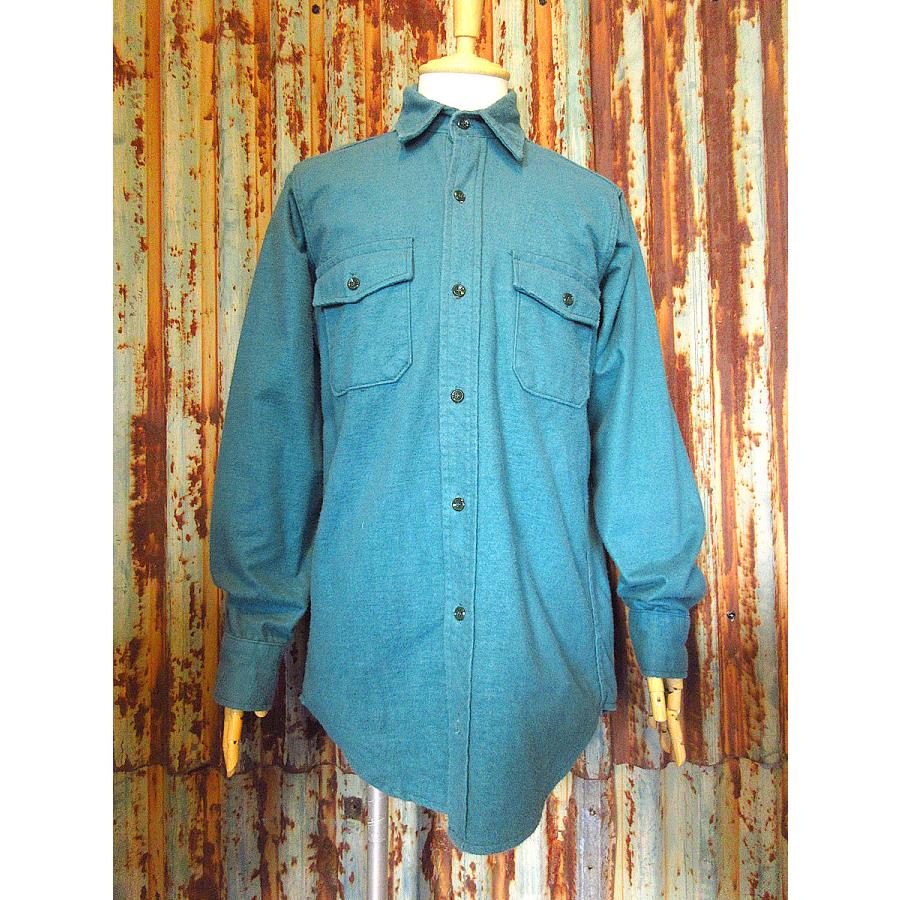 ビンテージ○DEERSKINシャモアクロス長袖シャツグリーンsize M