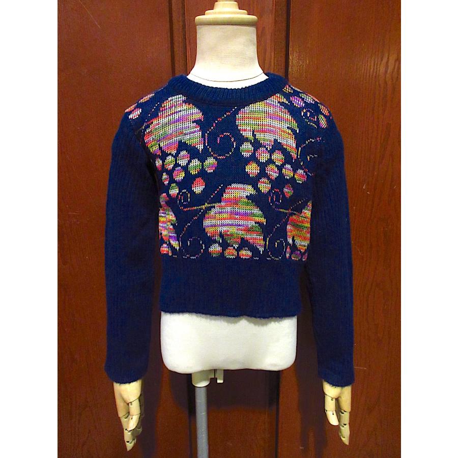 ビンテージ70's○キッズ総柄セーター紺○240131c1-k-swr 1970s子供服