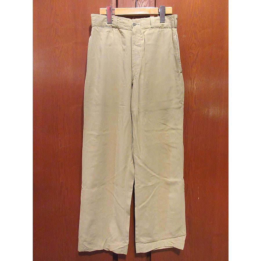 希少　50's 60's usa製　vintage スラックス　ワイド　ウール ビンテージ50's○ノータックウールスラックスベージュ実寸W73cm