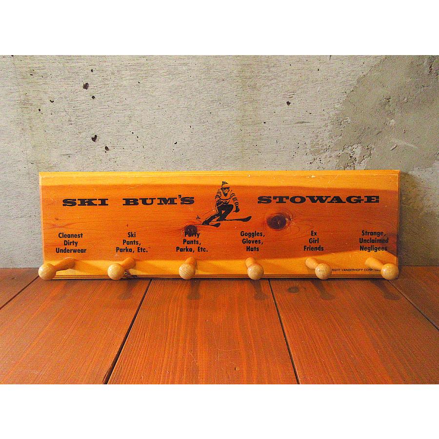 50s 60s ビンテージ アンティーク 8連 ウォールフック アメリカ USA ビンテージ80's○SKI BUM'S STOWAGEウッドウォールフック○240308k6