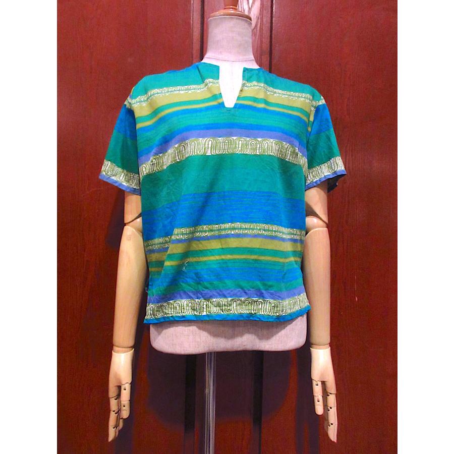 ビンテージ50's60's○レディース総柄スリット入り半袖Tシャツsize 32
