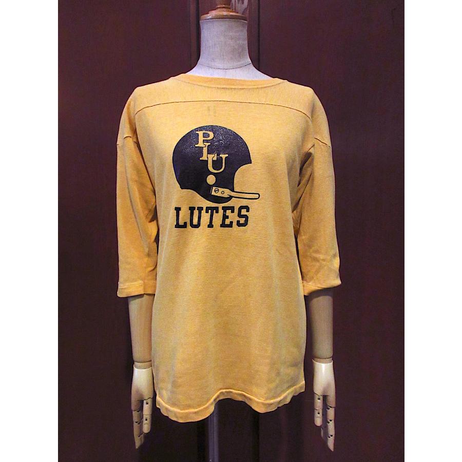 ビンテージ70's Champion PLU LUTESフットボールTシャツ黄size XL(1820) 240624m8mtshch