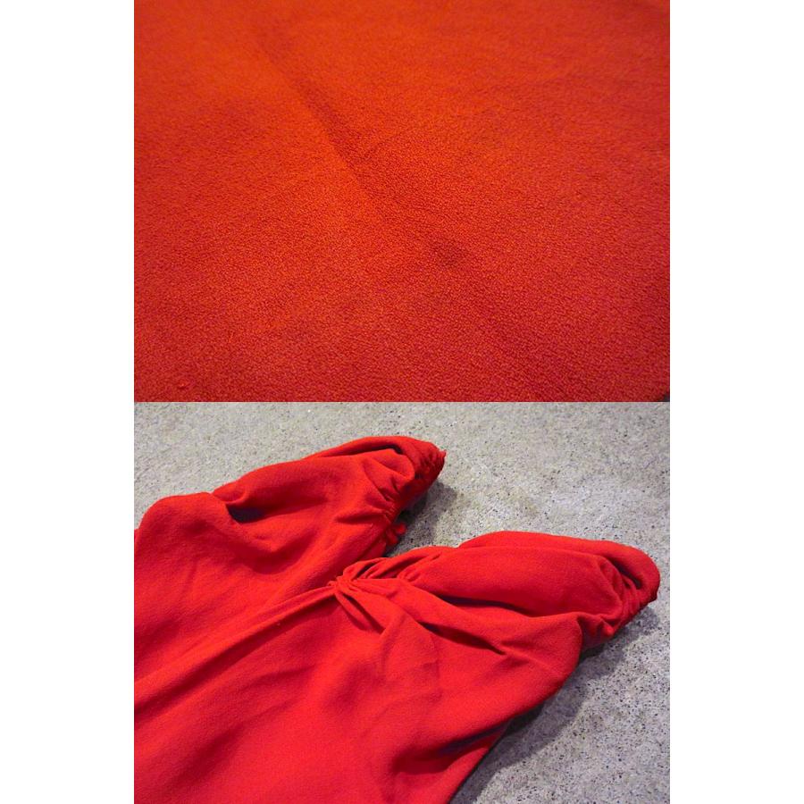 ビンテージ30's40's○REGISTEREDギャザー入り長袖ワンピース煉瓦