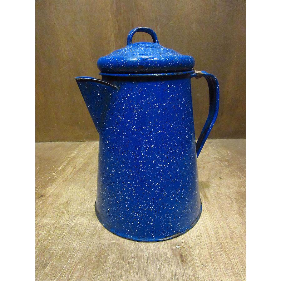 ビンテージ○ホーローケトル青○240906j1-otdeqpアウトドアやかん