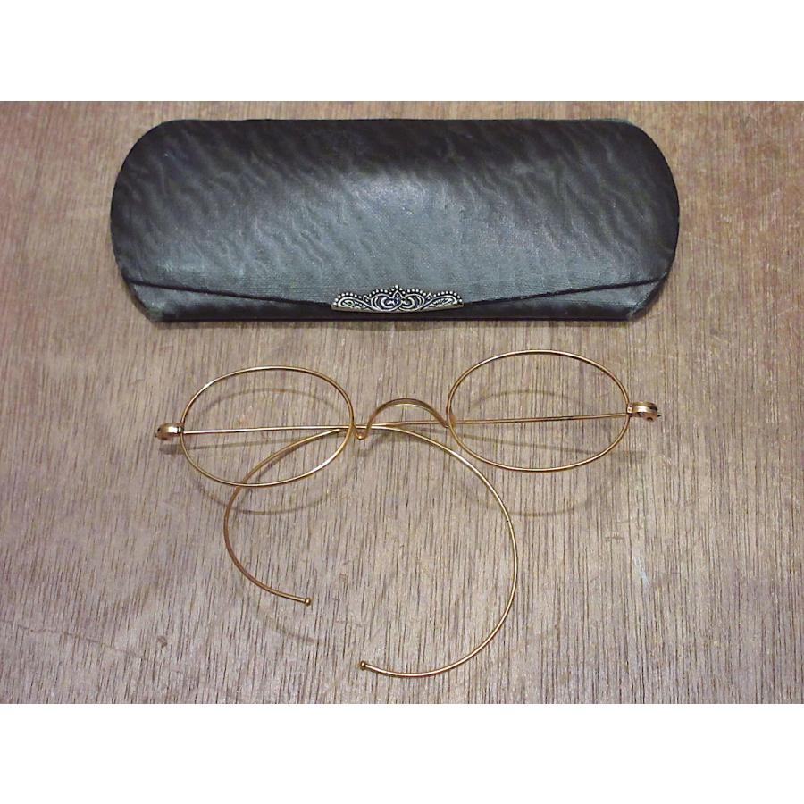 ビンテージ~20's○ケース付きサイドマウントゴールドオーバル眼鏡