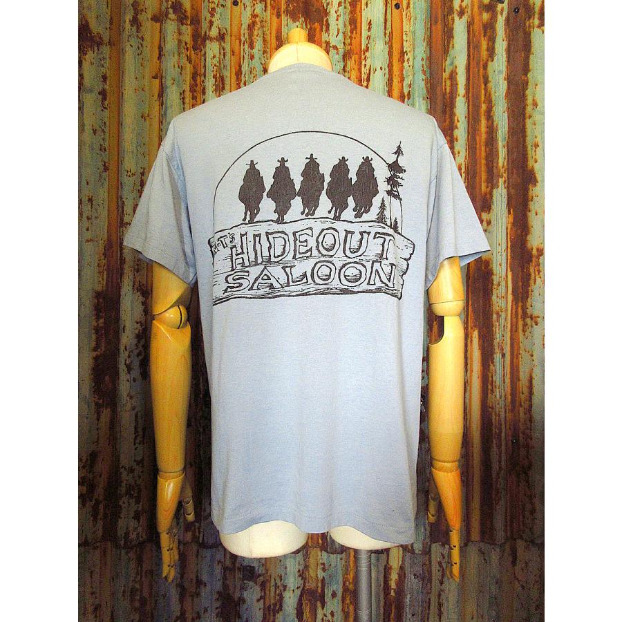 ビンテージ90's○HIDEOUT SALOON両面プリントTシャツサックスブルー