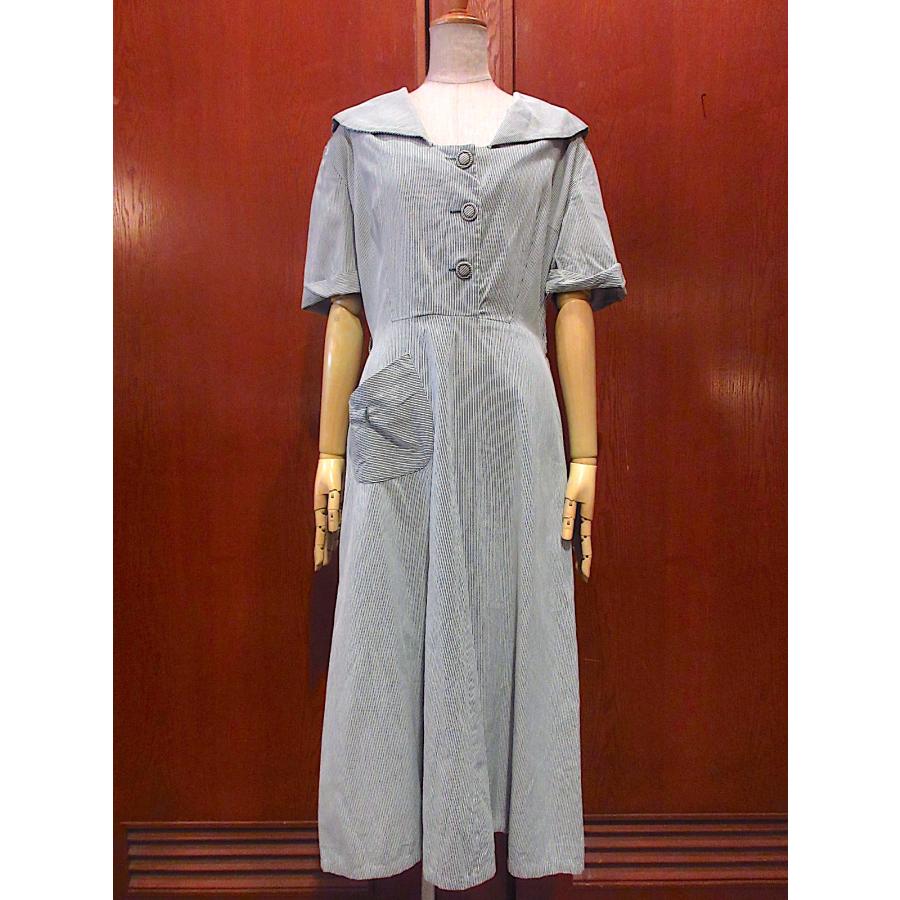 ビンテージ40's50's○ストライプ半袖ワンピース○241007m3-w-ssdrs