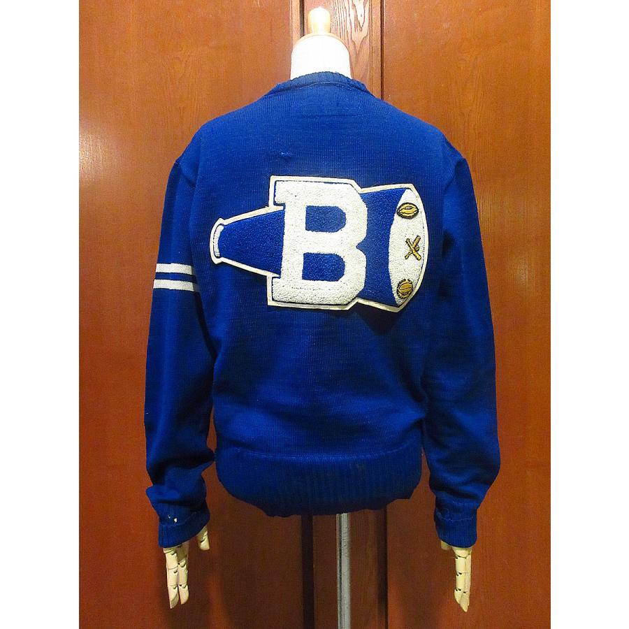 ビンテージ40's50's○Kandel Vネックレターマンセーター青○241113i1-m