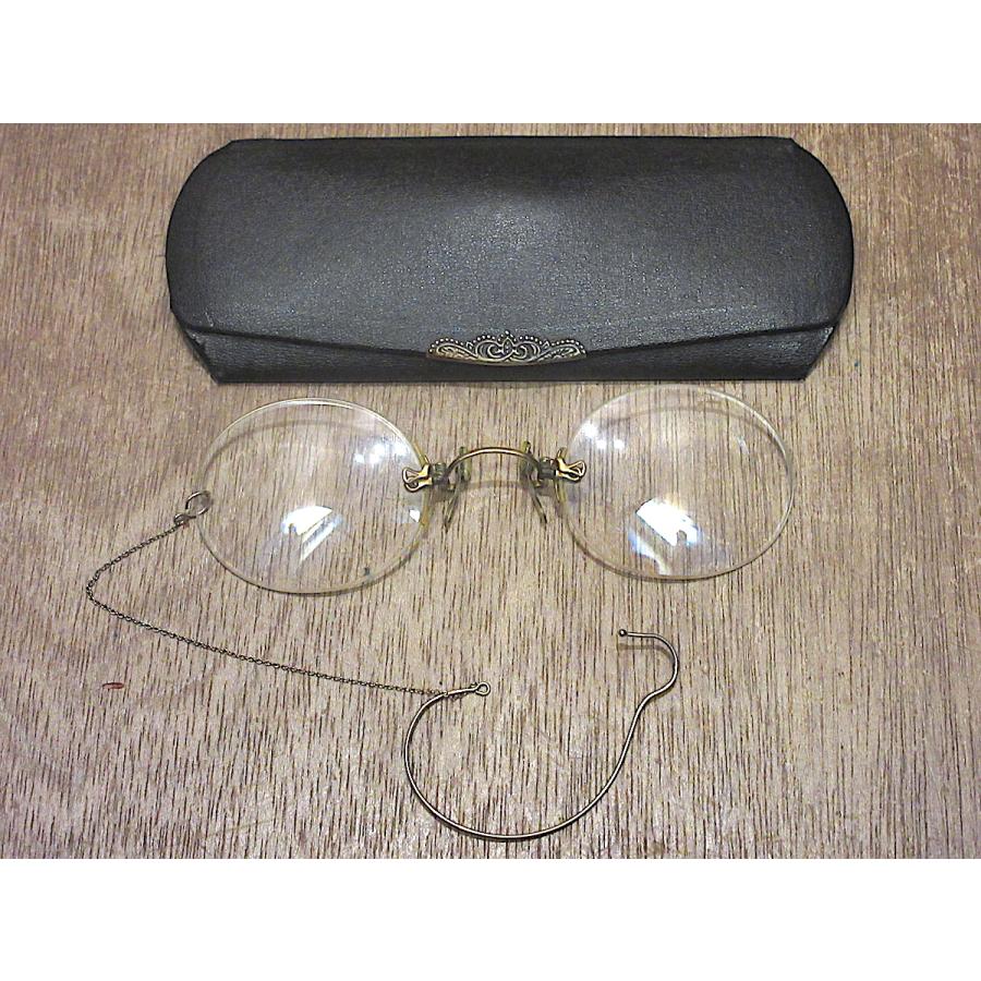 ビンテージ~20's○ケース付きハードブリッジ型フィンチ眼鏡○250226z7