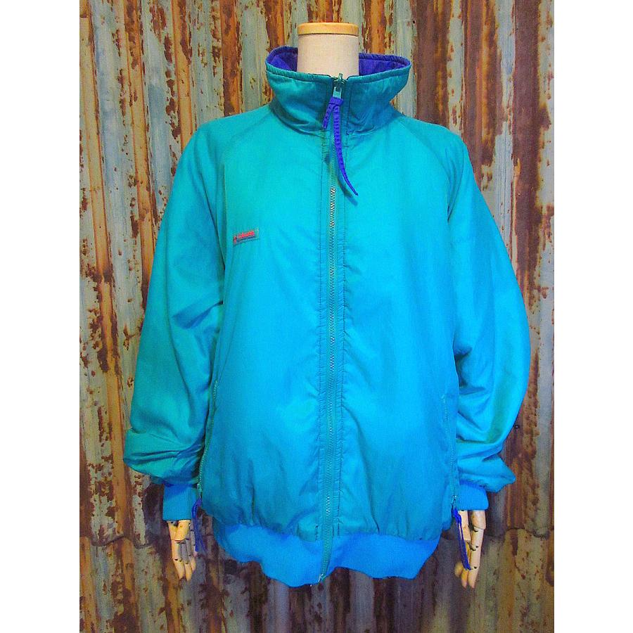 希少　Columbia 90s レザージャケット　古着 ビンテージ90's○Columbiaリバーシブル中綿ジャケット紫×ターコイズ
