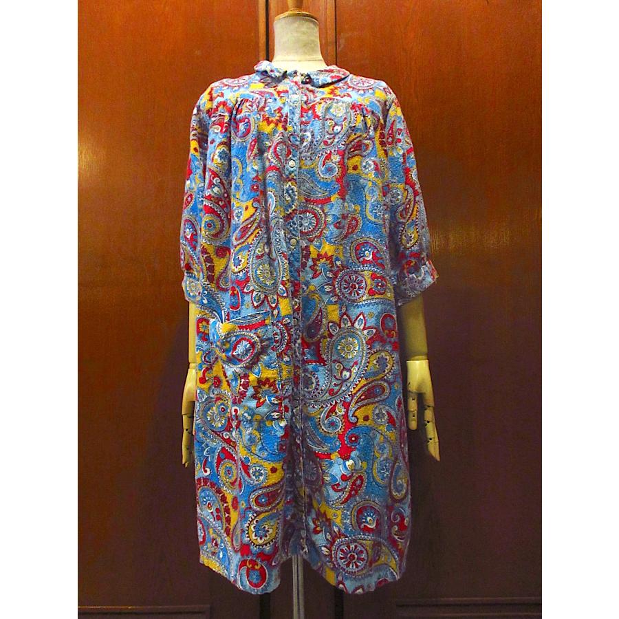 ビンテージ60's○Penney'sペイズリー柄プリントネル七分袖ワンピース