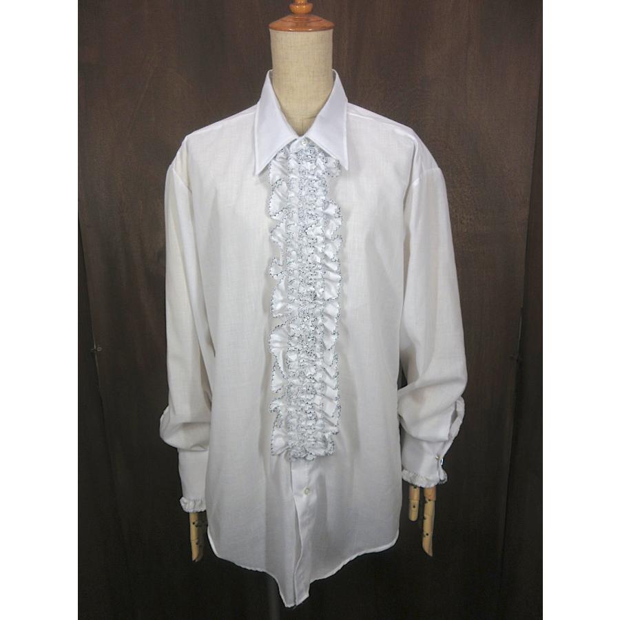 ビンテージ70's○フリルドレスシャツ白○250615z2-m-lssh-drs長袖