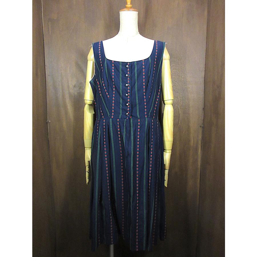 ビンテージ70's○花柄ストライプノースリーブワンピースsize 46