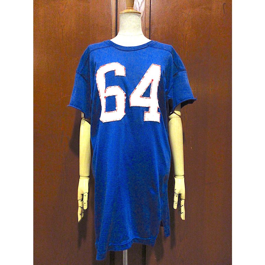 ビンテージ50's○ATHLETIC SUPPLYカットオフフットボールTシャツ青size