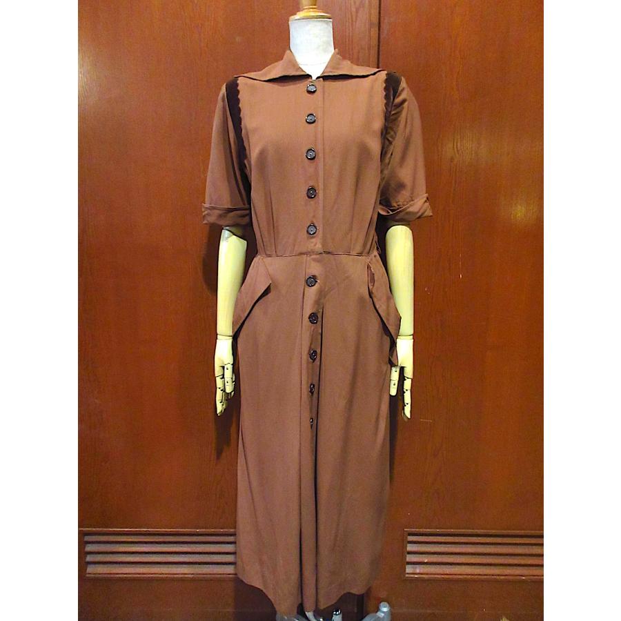 ビンテージ30's40's○Smartcraftレーヨン半袖ワンピース茶○250724n4-w