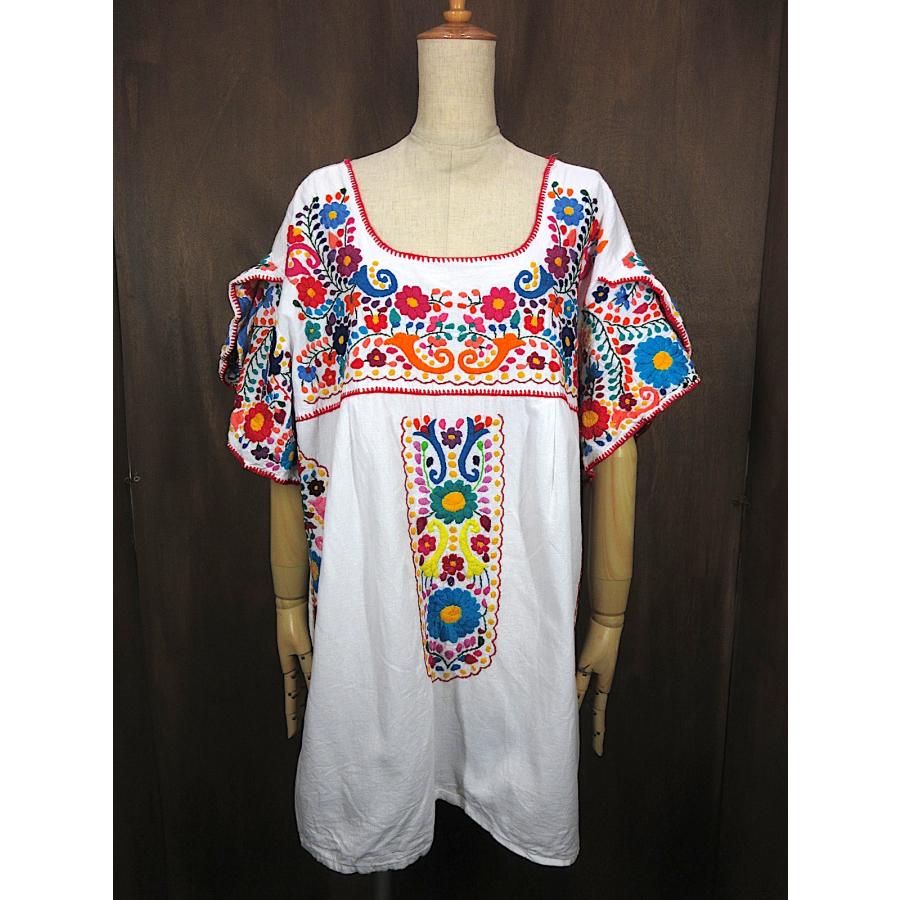 Soleiメキシコ刺繍入り半袖ブラウスsize XXL○250726n4-w-sssh花刺繍