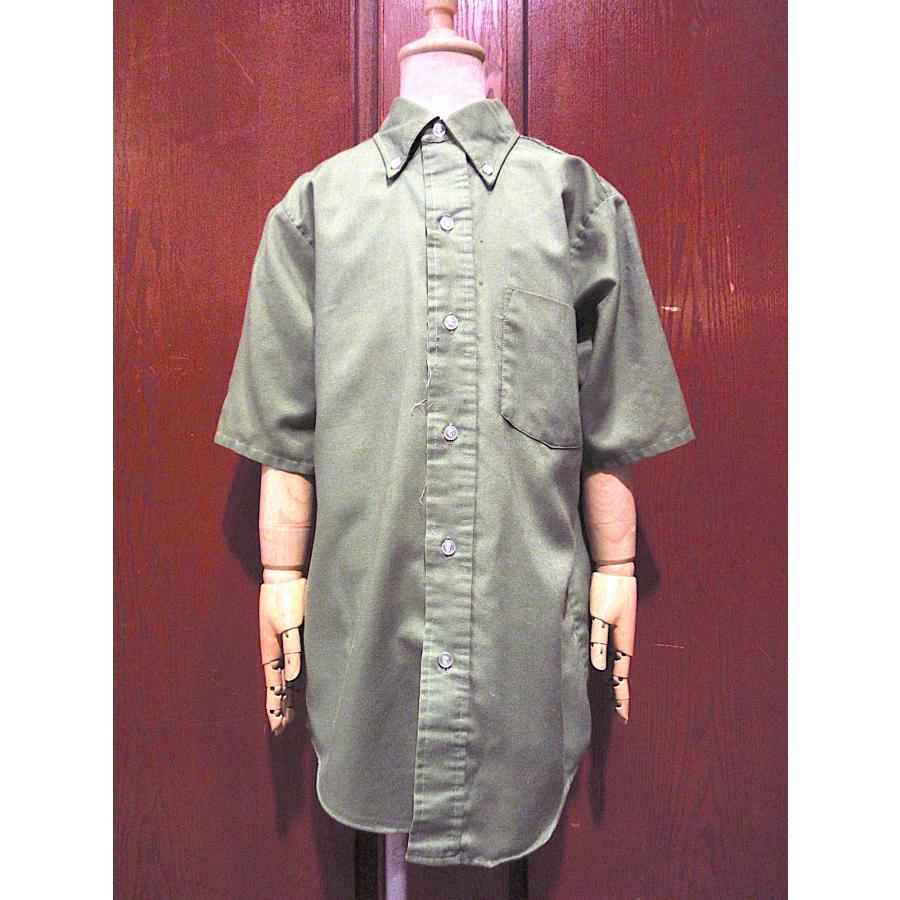 ビンテージ60's70's○TOWNCRAFTキッズ半袖ボタンダウンシャツ緑size 14