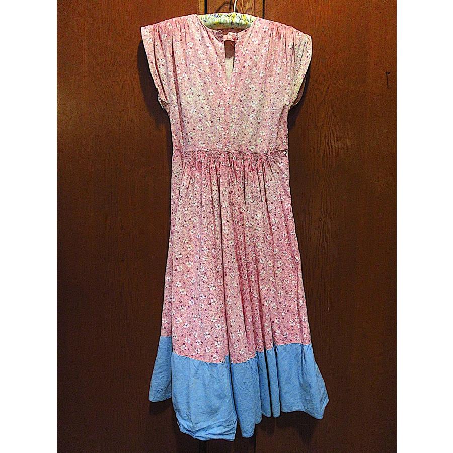 ビンテージ30's40's○花柄ノースリーブワンピースピンク×水色