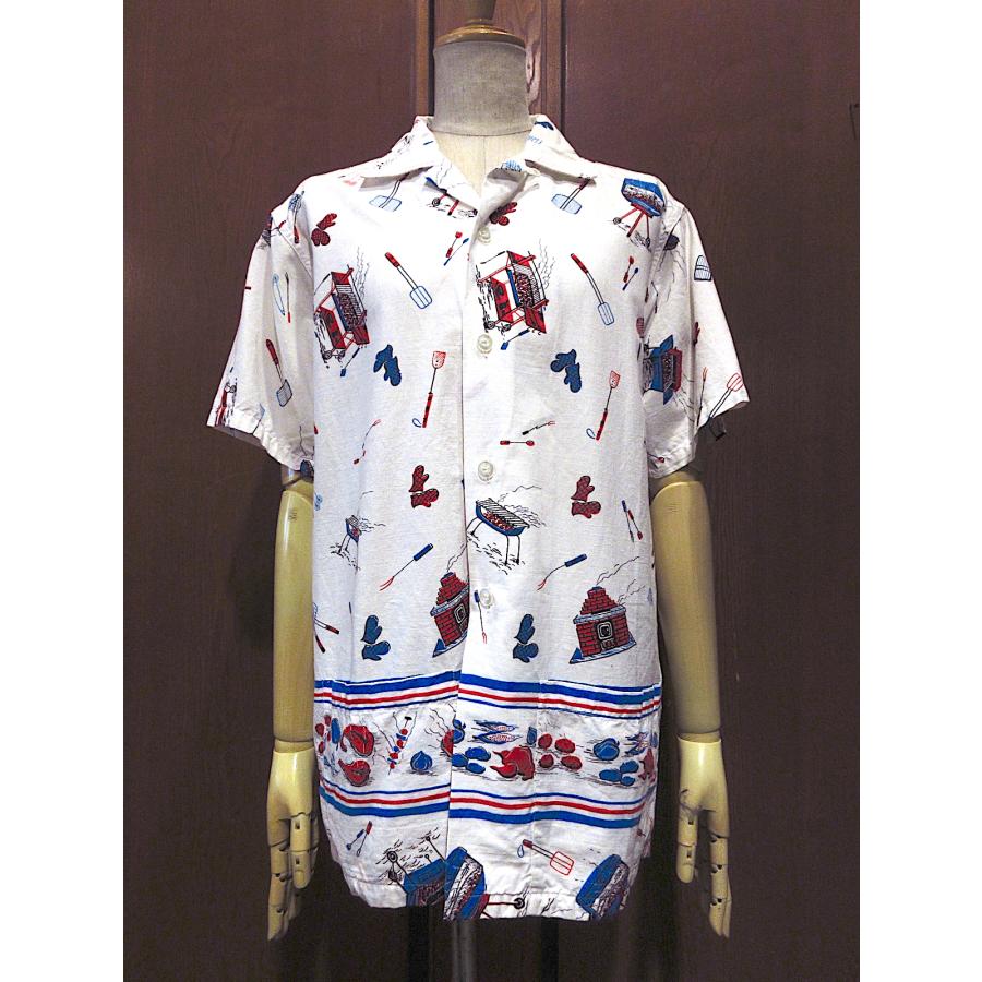 ビンテージ50's○PENNEY'Sバーベキュー柄コットン半袖ループカラー