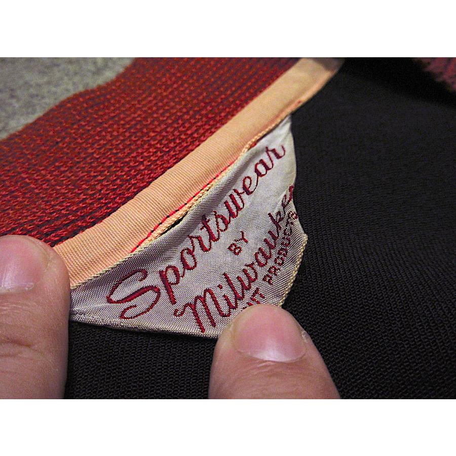 ビンテージ50's○Milwaukeeツートンレーヨンギャバジンカーディガン赤