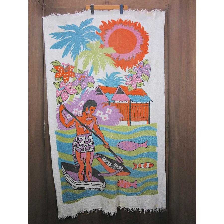 ビンテージ70's○ハワイアンデザインビーチタオルsize 約140cm×約87cm