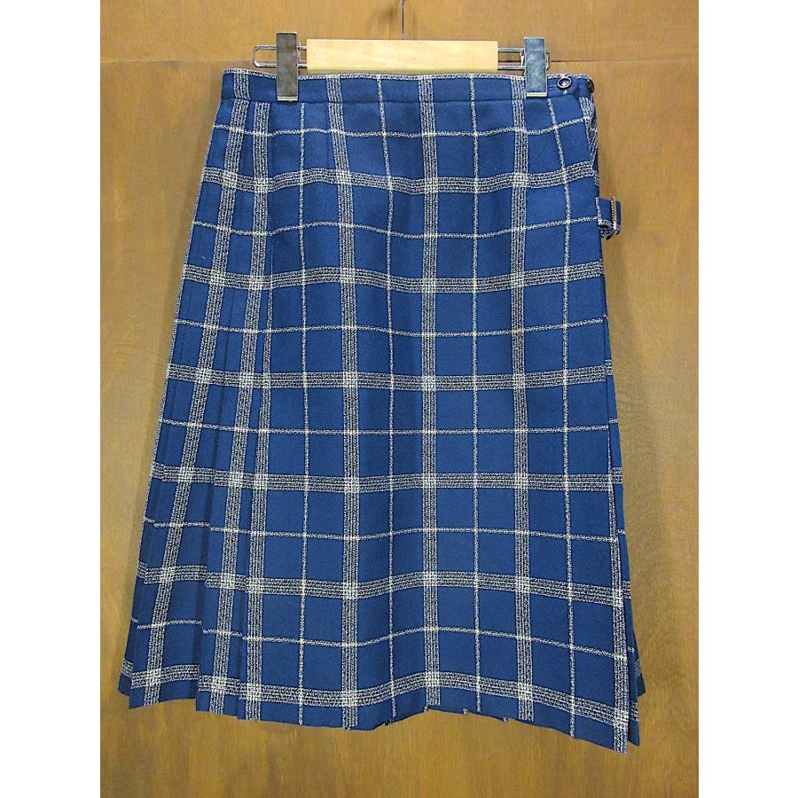 ビンテージ70's○Fletcher Jonesチェックウールプリーツスカート紺×白