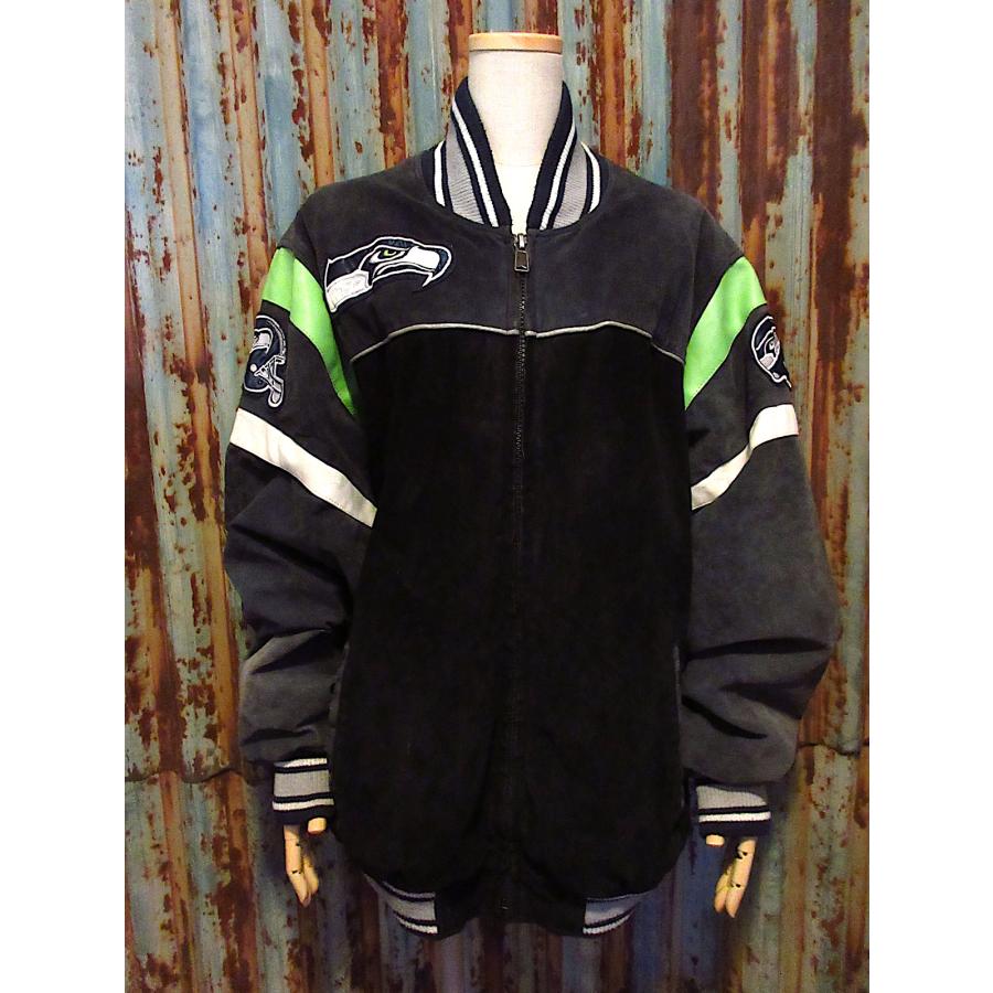 ビンテージ○SEAHAWKS刺繍入りレザージャケットsize L○251207j7-m-jk