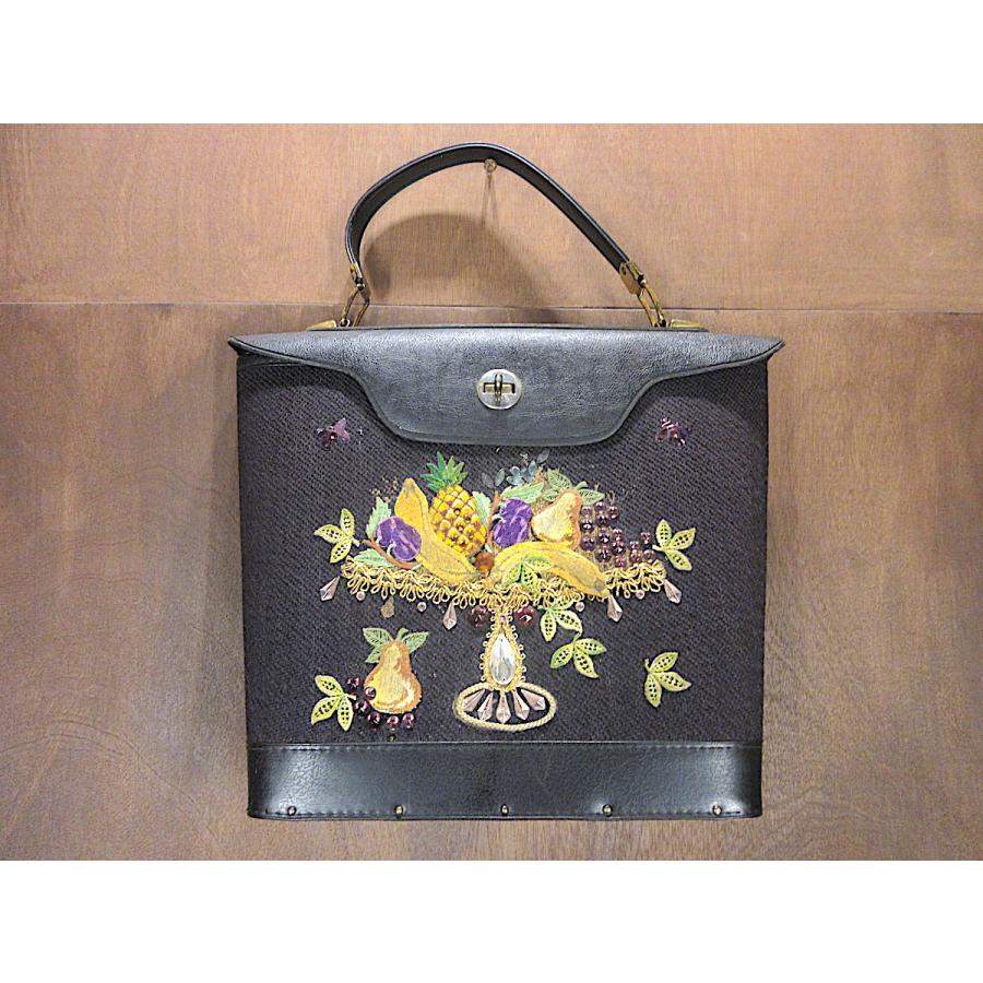 ビンテージ70's○フルーツバスケットジュエリーハンドバッグ黒