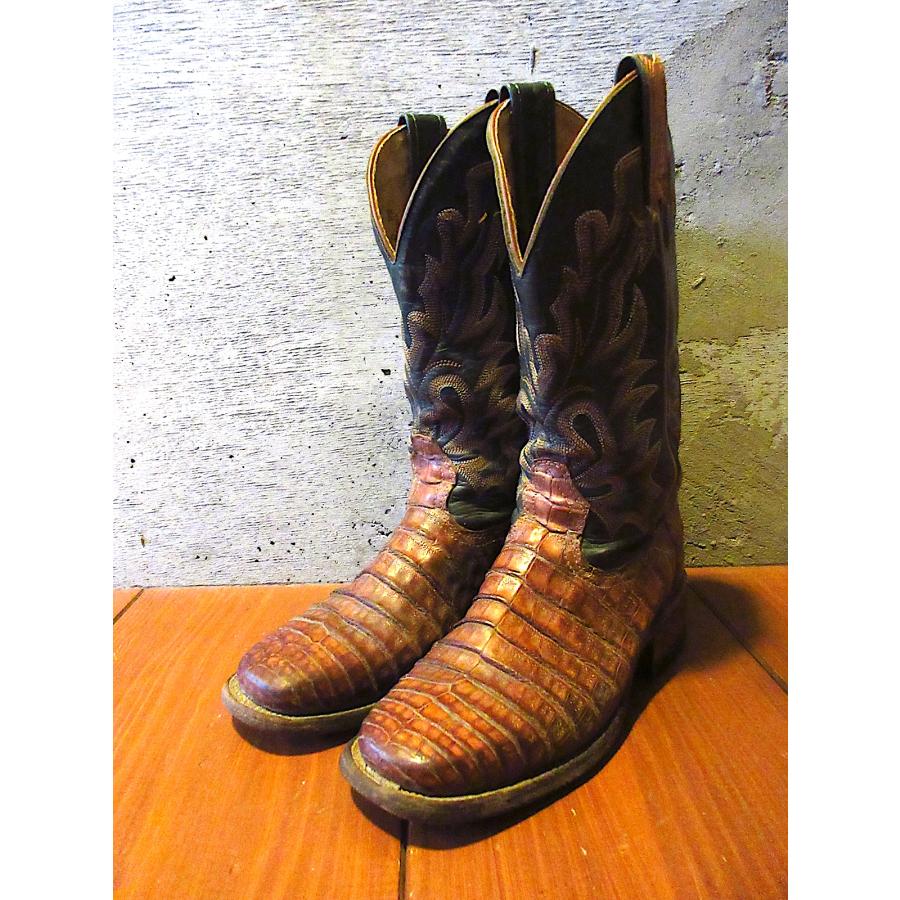 27cm相当　BOULET　ヴィンテージ　ウエスタンブーツ　ブラウン ビンテージ90's○BOULETワニ革ウエスタンブーツ茶size 5 1/2 C