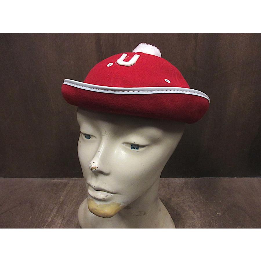 【PENNEY'S】 50s フェルトハット ビンテージ50's60's○ボンボン付き6パネルフェルトハット赤×白size L