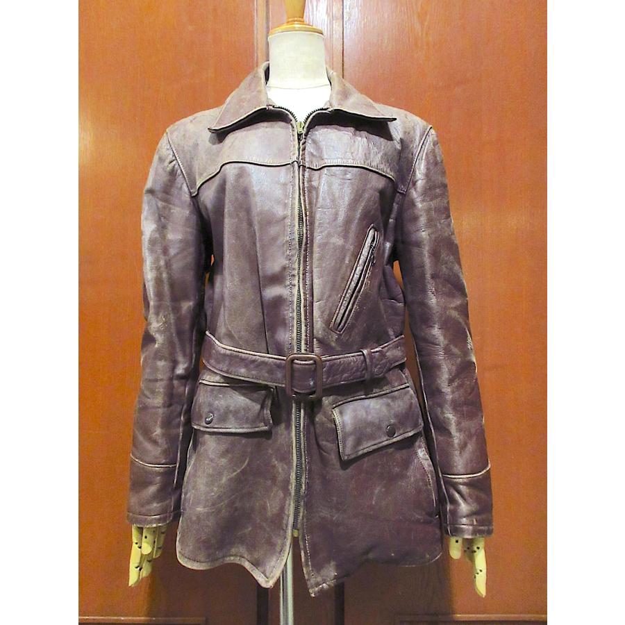 ビンテージ50's○ジップアップレザーカーコート茶○260130m6-m-jk-lt