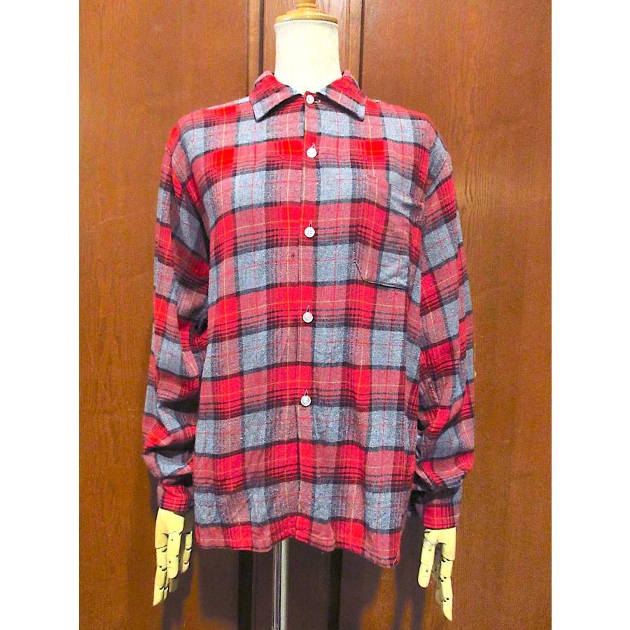 ビンテージ60's○BONANZAチェックレーヨン長袖シャツsize M○260202m4