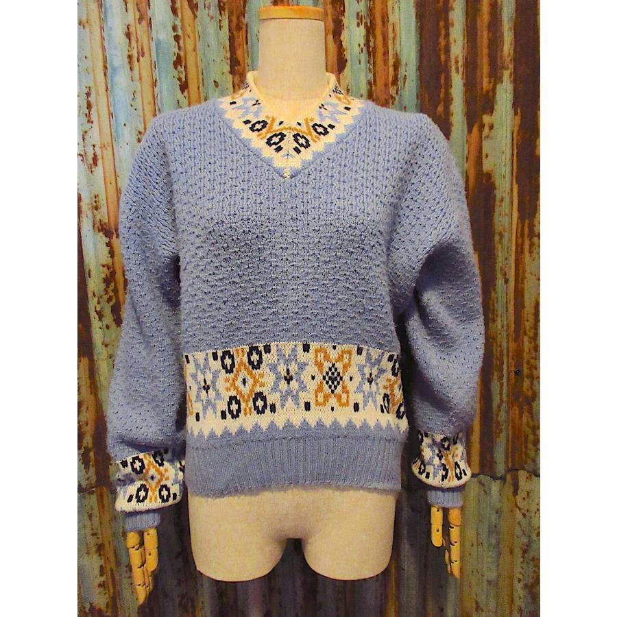 ビンテージ60's70's○Jersildノルディック柄Vネックウールセーターsize