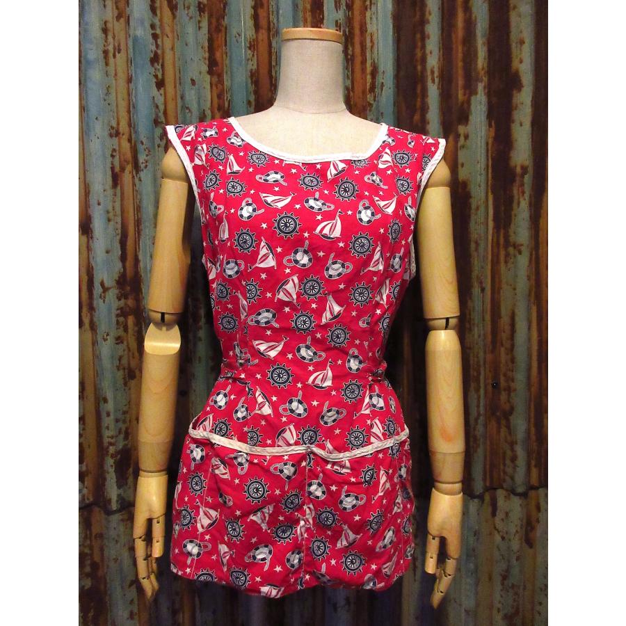 ビンテージ50's○マリン柄エプロン○260205d6-apr古着クッキング料理