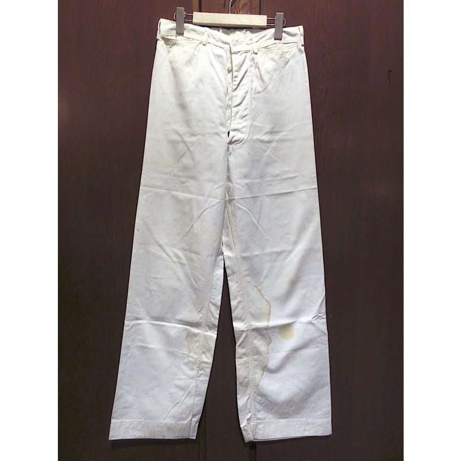 ビンテージ~60's○U.S.NAVYボタンフライコットンセーラーパンツ白実寸
