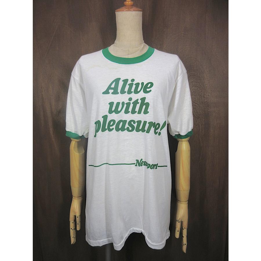 ビンテージ80's○DEADSTOCK NewportプリントリンガーTシャツsize L