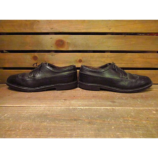 USA製ヴィンテージウィングチップ革靴シューズ ビンテージ60's70's☆ウイングチップシューズ黒 約28cm☆50's80's革靴