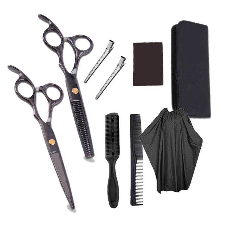 散髪用シザーセット ブラック 散髪 ヘアカットシザーフルセット ブラックスタイル 便利 ケース付き