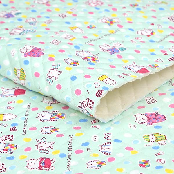 ごろごろにゃんすけ オックスキルト生地 ふんわりドット ミント 入園入学 Lineスタンプキャラクター生地 Qgnfo 01a Crafヤフー店 通販 Yahoo ショッピング