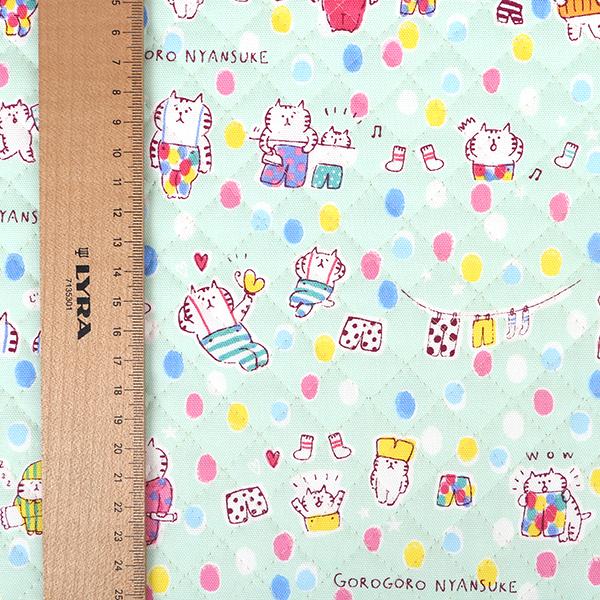 ごろごろにゃんすけ オックスキルト生地 ふんわりドット ミント 入園入学 Lineスタンプキャラクター生地 Qgnfo 01a Crafヤフー店 通販 Yahoo ショッピング
