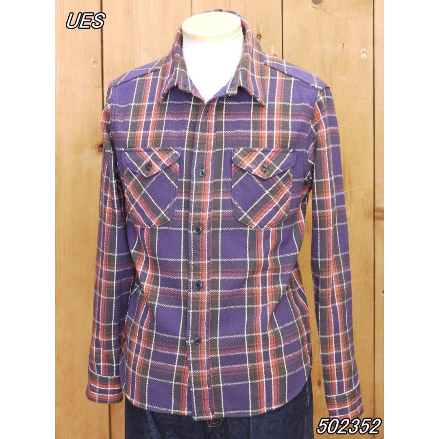 UES（ウエス） ネルシャツ 先染ヘビーネルシャツ パープル 長袖ワーク